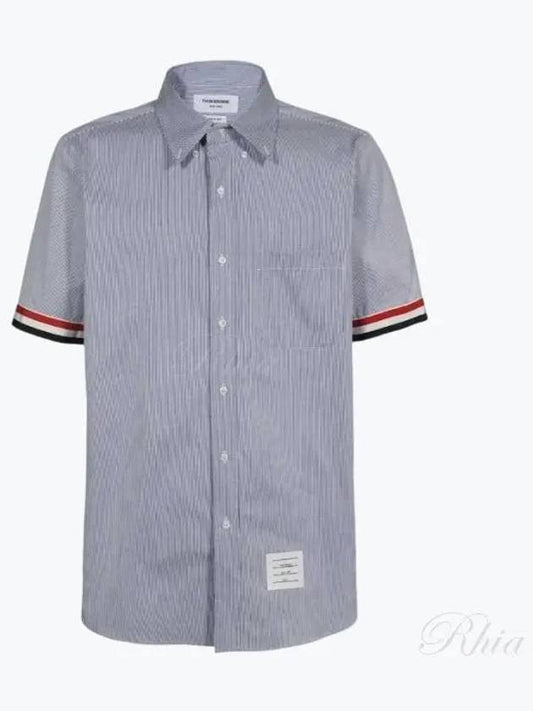 Men's Pincode Armband Short Sleeve Shirt Navy - THOM BROWNE - BALAAN 2