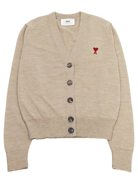 Heart Logo Wool Cardigan Light Beige - AMI - BALAAN 2