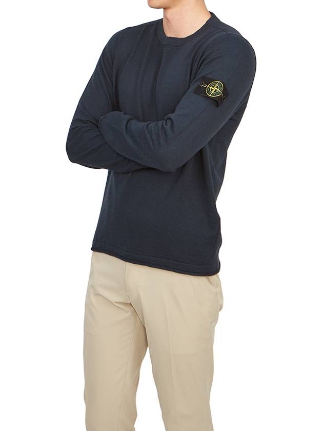 Compass Badge Ribbed Cotton Knit Top Navy - STONE ISLAND - BALAAN 5