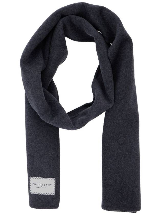 Grey Scarf With Logo Patch In Double Wool Woman - PHILOSOPHY DI LORENZO SERAFINI - BALAAN 2