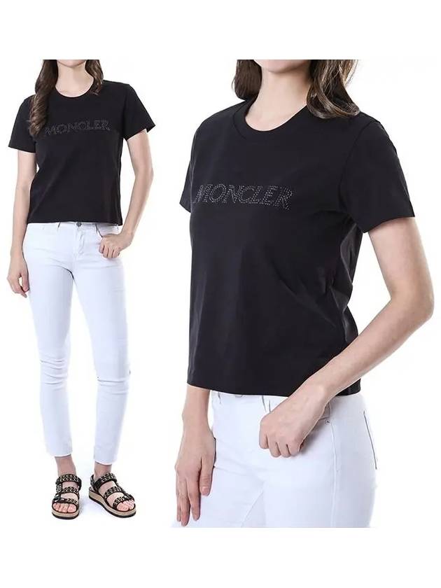 Crystal Logo Typo Patch Women's Round TShirt 8C00014 829HP 999_093 - MONCLER - BALAAN 1