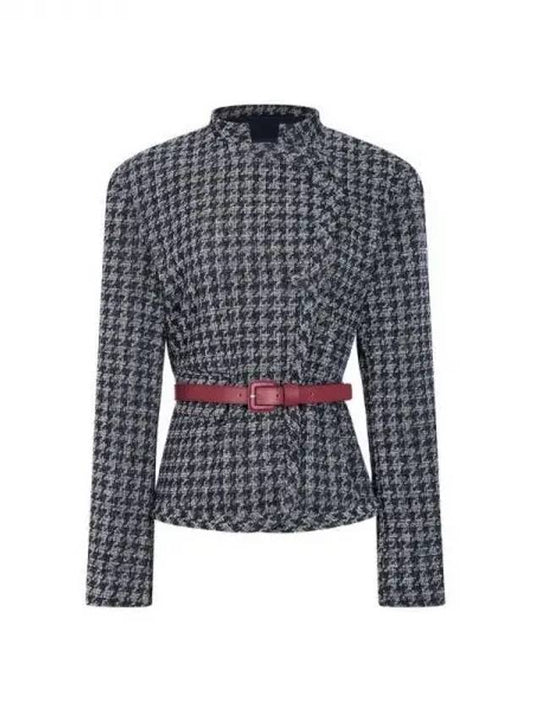 Armani Wonder Week 10 Women s Belted Houndstooth Jacket Dark Navy 271144 - EMPORIO ARMANI - BALAAN 1