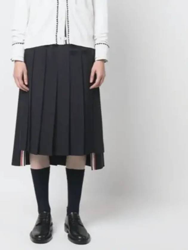 4 Bar Logo Plain Weave Wool Pleated Skirt Navy - THOM BROWNE - BALAAN 6