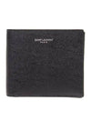 Classic Logo Textured Leather Half Wallet Black - SAINT LAURENT - BALAAN 3