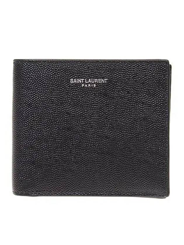 Classic Logo Textured Leather Half Wallet Black - SAINT LAURENT - BALAAN 3