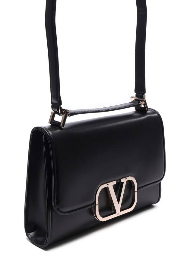 V Logo Plaque Foldover Shoulder Bag Black - VALENTINO - BALAAN 4