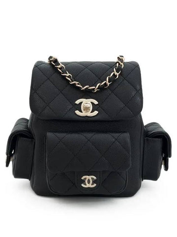 Three pocket Duma backpack black champagne gold caviar 4ET0927 - CHANEL - BALAAN 1