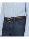 Signature G Buckle Seama Leather Belt Brown - GUCCI - BALAAN.