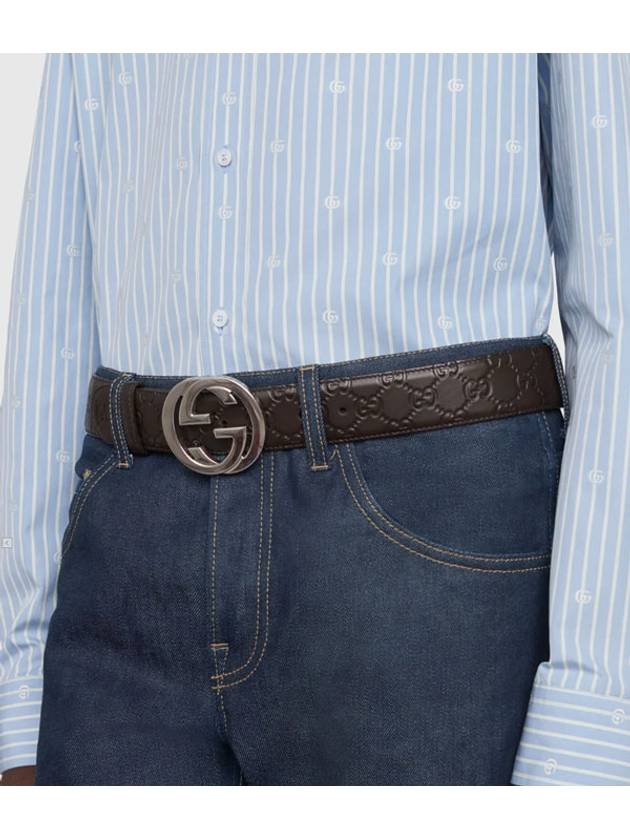 Signature G Buckle Seama Leather Belt Brown - GUCCI - BALAAN 10