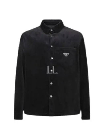 Corduroy Enamel Triangle Logo Long Sleeve Shirt Black - PRADA - BALAAN 2