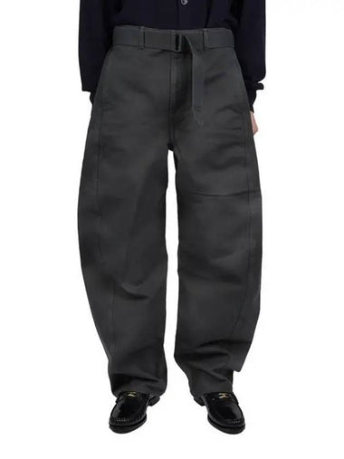 Twisted Belted Cotton Straight Pants Grey - LEMAIRE - BALAAN 1