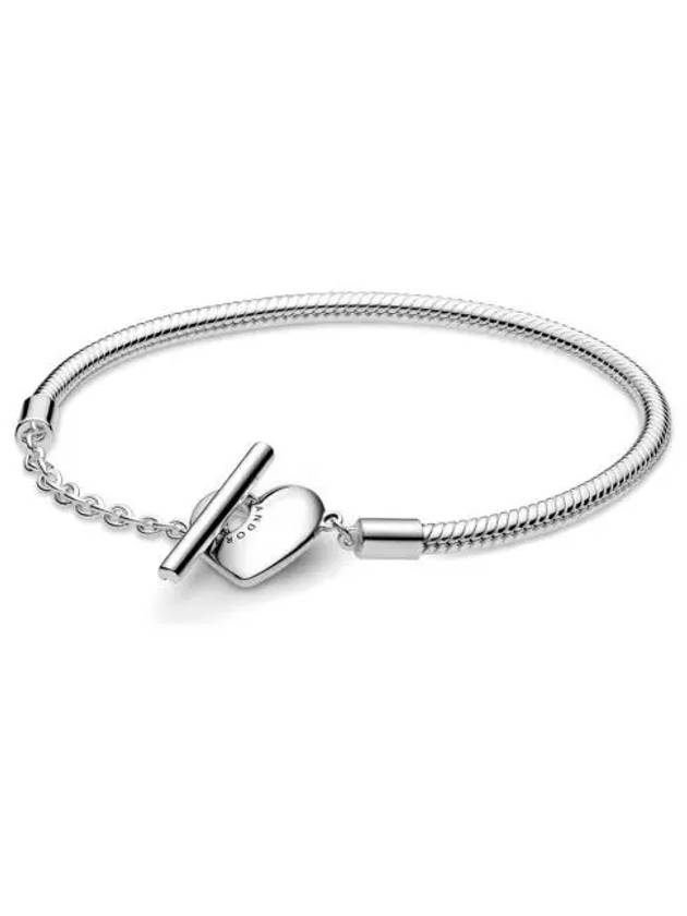 Heart T Bar Snake Chain Bracelet Silver - PANDORA - BALAAN 2