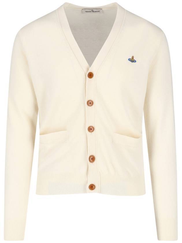 Embroided Logo Button Wool Cardigan Natural - VIVIENNE WESTWOOD - BALAAN 1