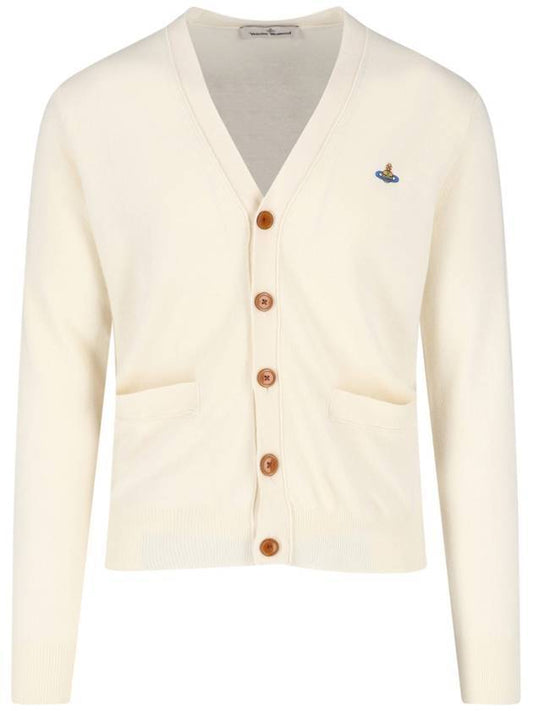 Embroided Logo Button Wool Cardigan Natural - VIVIENNE WESTWOOD - BALAAN 1