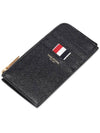 Stripe Zip Around Pebble Grain Leather Card Wallet Black - THOM BROWNE - BALAAN 6