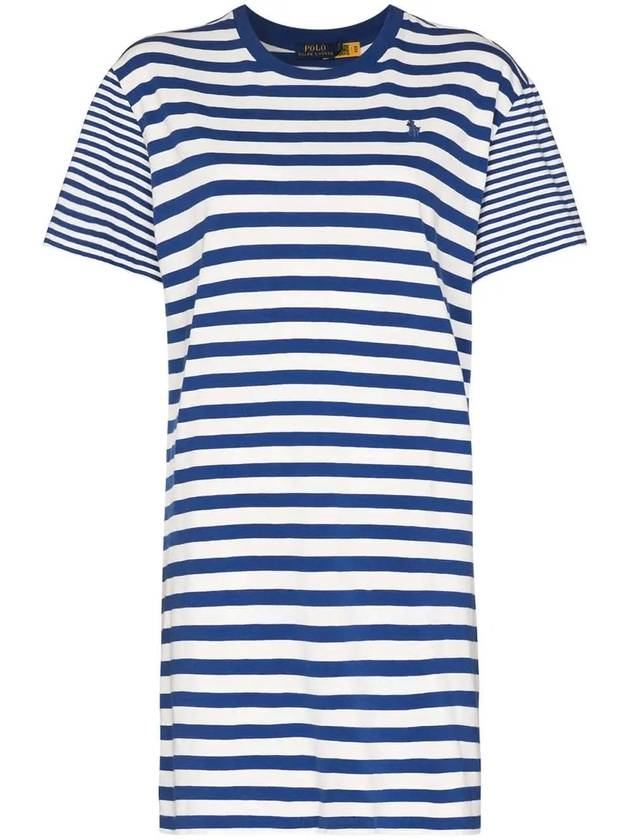 Women's Logo Stripe Short Sleeve Short Dress Blue - POLO RALPH LAUREN - BALAAN 3