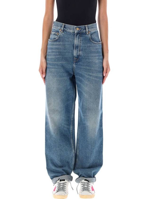 Women's Washed Wide Cotton Kim Jeans Blue - GOLDEN GOOSE - BALAAN 2