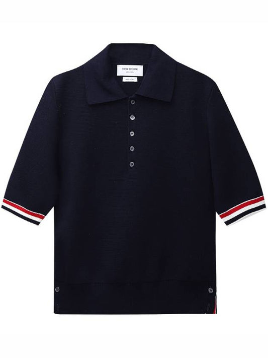 RWB Trimming Milano Stitch Short Sleeve Polo Shirt Navy - THOM BROWNE - BALAAN 2