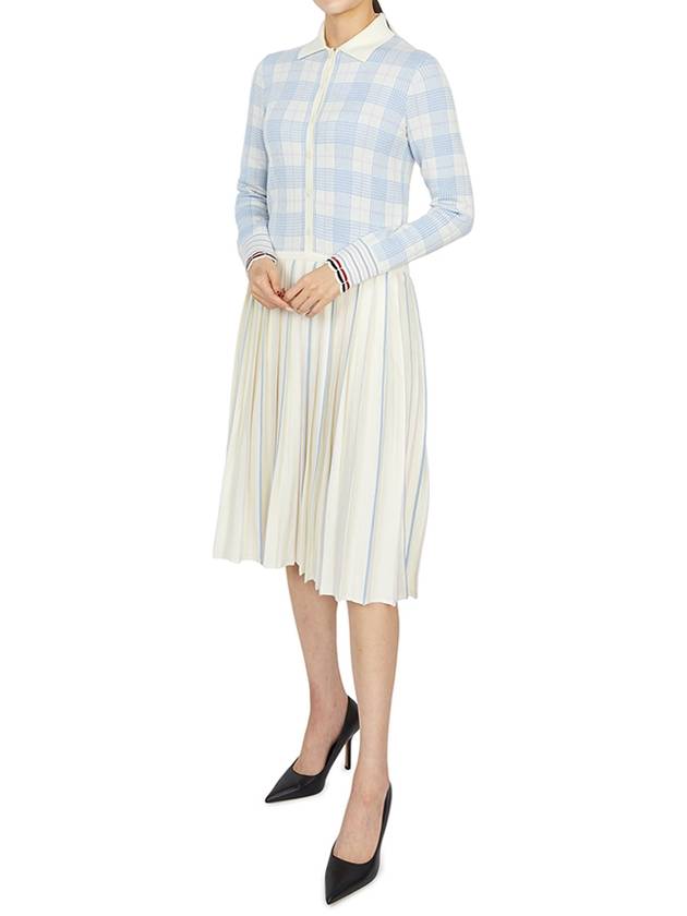 Hairline Check Merino Scalloped Long Dress White - THOM BROWNE - BALAAN 7