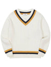 Oversized V neck cricket knit CREAM - WEST GRAND BOULEVARD - BALAAN 2