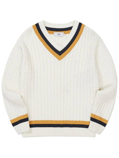 Oversized V neck cricket knit CREAM - WEST GRAND BOULEVARD - BALAAN 2