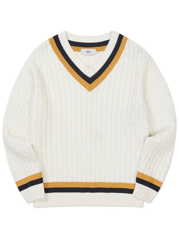 Oversized V neck cricket knit CREAM - WEST GRAND BOULEVARD - BALAAN 1