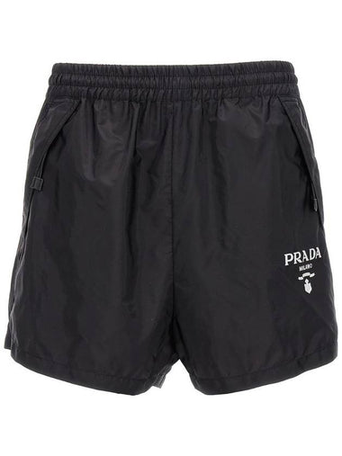 Logo Print Shorts Black - PRADA - BALAAN 1