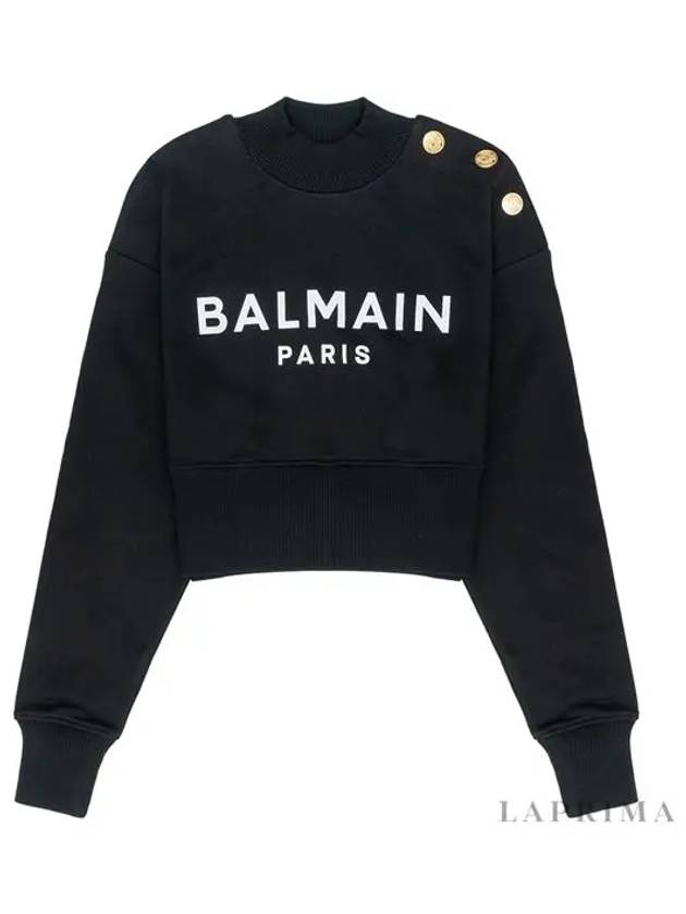 Logo Print Crop Sweatshirt Black - BALMAIN - BALAAN 5