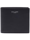 Classic Logo Textured Leather Half Wallet Black - SAINT LAURENT - BALAAN 3