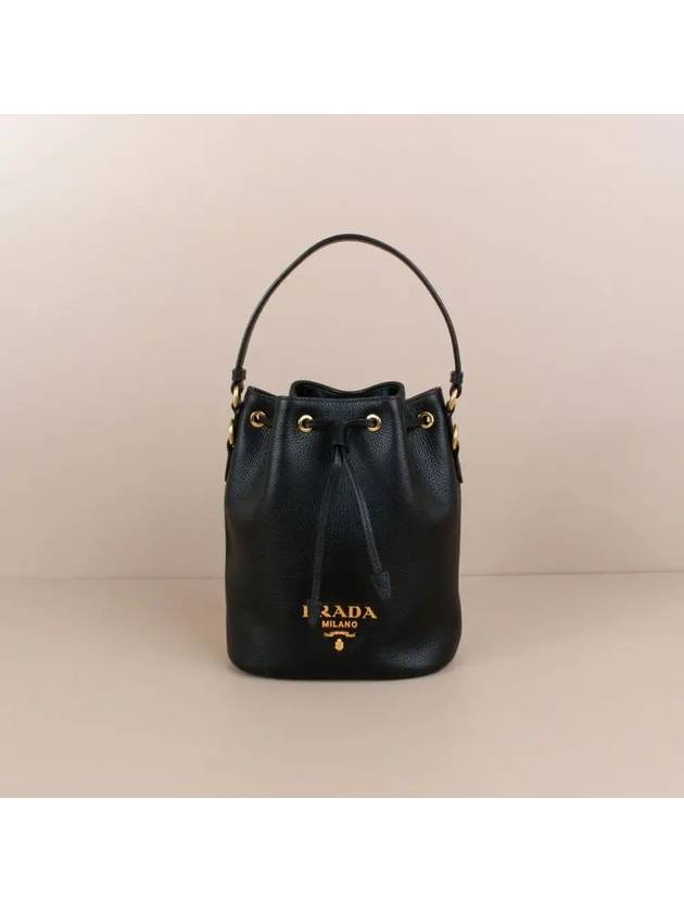 Vitello Phoenix Gold Plated Logo Leather Bucket Bag Black - PRADA - BALAAN 2