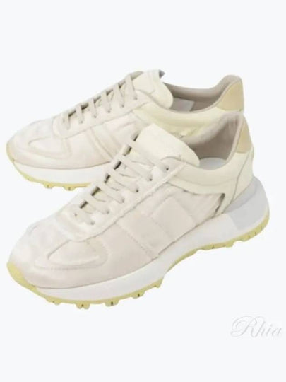 Men's 50 50 Lace-up Nylon Leather Low Top Sneakers Pastel Yellow - MAISON MARGIELA - BALAAN 2