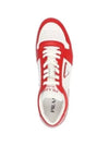 Men's Downtown Triangle Logo Leather Low Top Sneakers White Lacquer Red - PRADA - BALAAN 2