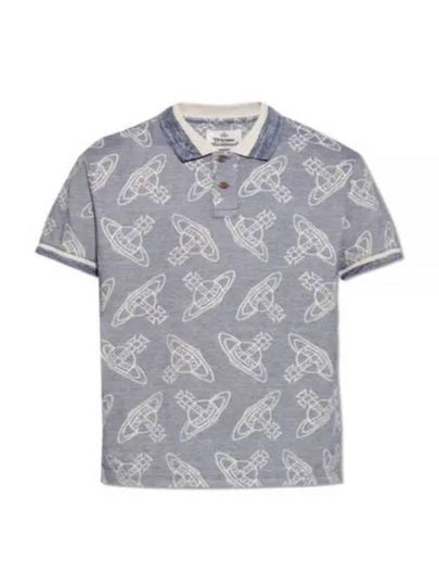 Classic All Over Logo Short Sleeve Cotton Polo Shirt Blue - VIVIENNE WESTWOOD - BALAAN 2