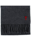 Small Heart Logo Wool Scarf Dark Grey - AMI - BALAAN 4