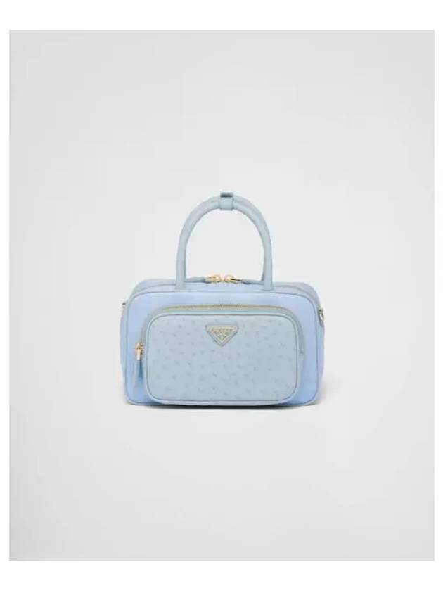 Re-Nylon Ostrich Leather Two-Handle Shoulder Bag Sky Blue - PRADA - BALAAN 2