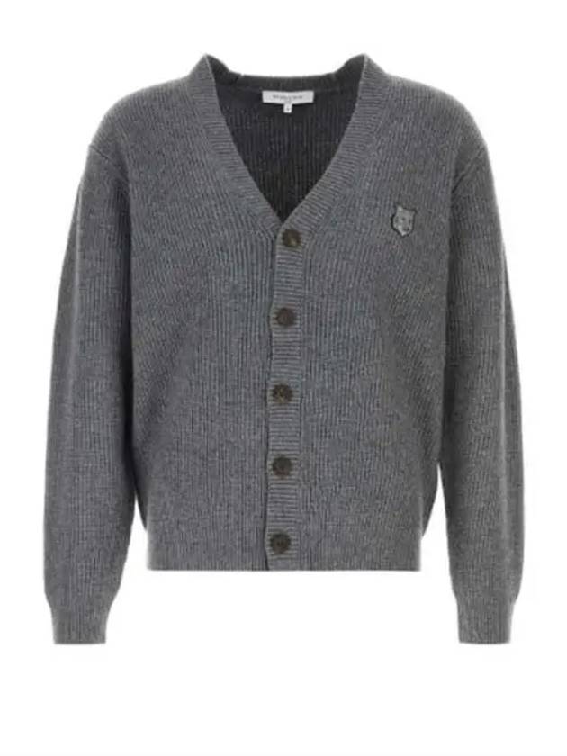 Bold Fox Head Patch Comfort Ribbed Cardigan Grey Melange - MAISON KITSUNE - BALAAN 2