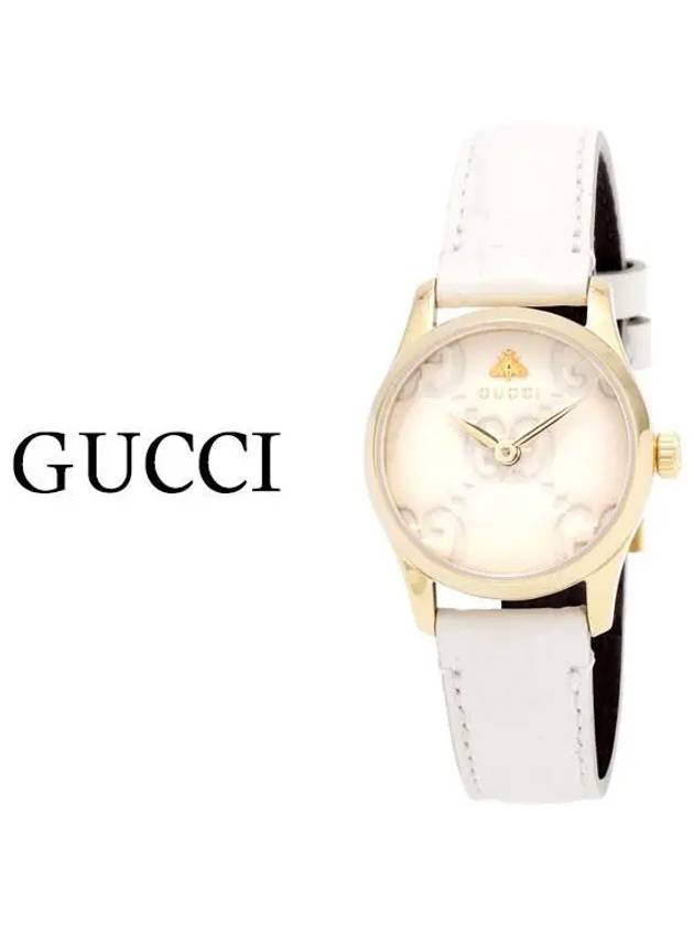 G Timeless Gold Dial Leather Watch White - GUCCI - BALAAN 2