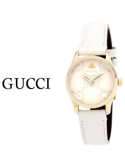 G Timeless Gold Dial Leather Watch White - GUCCI - BALAAN 2