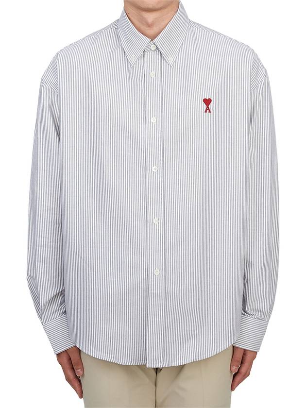 Heart Logo Stripe Oversized Fit Long Sleeve Shirt White - AMI - BALAAN 2