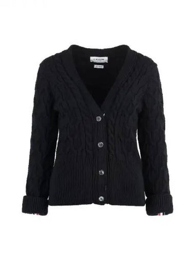 V neck cable wool knit cardigan - THOM BROWNE - BALAAN 1