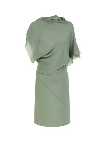 WOMEN Textured Unbalanced Dress Green - RICK OWENS - BALAAN 1