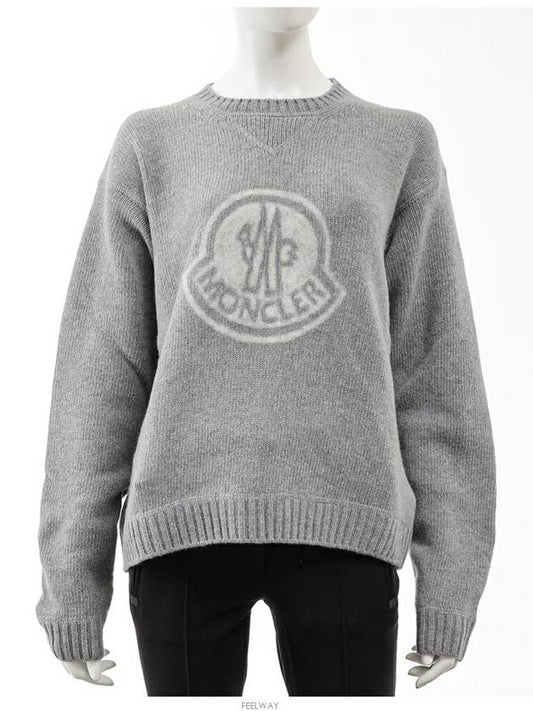 Logo Cashmere Crew Neck Knit Top Dark Grey Melange - MONCLER - BALAAN 2