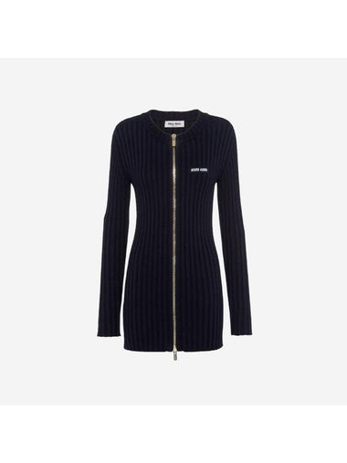 Women's Logo Knit Cardigan Short Dress Navy - MIU MIU - BALAAN 1