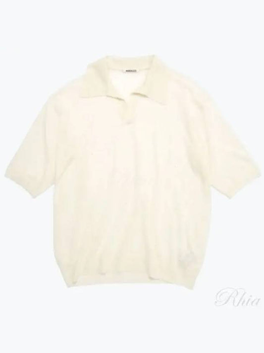 24 Hard Twist High Gauge Wool Silk Knit Skipper Polo Ivory A24SP02WS Tee - AURALEE - BALAAN 1