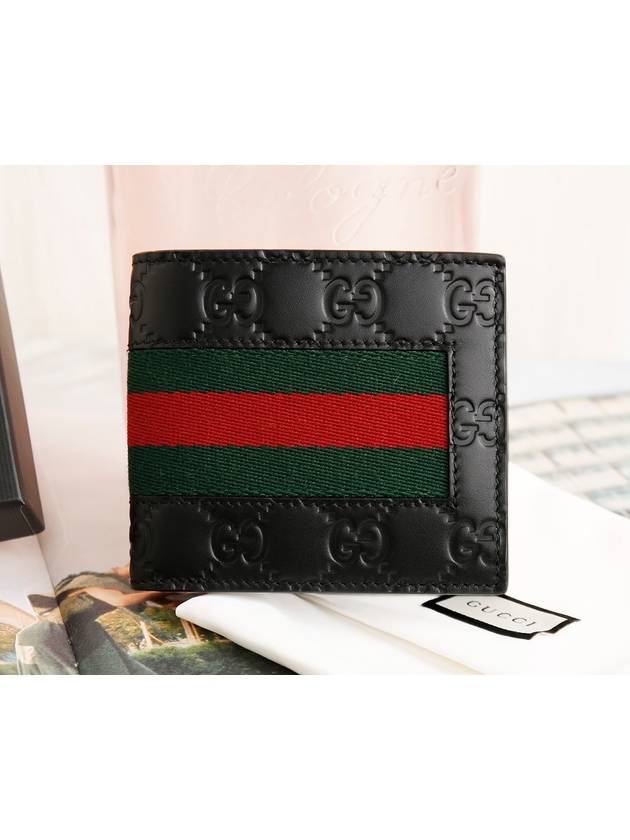 GG Signature Web Leather Half Wallet Black - GUCCI - BALAAN 3