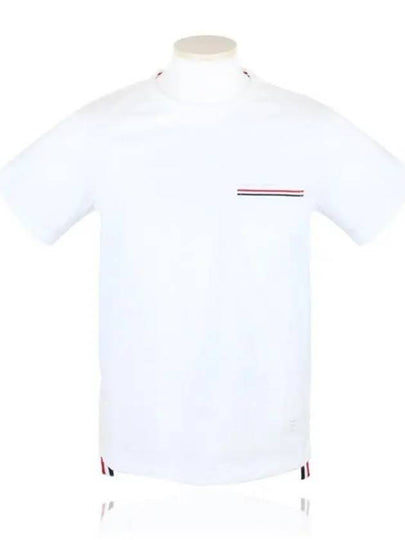 Men's Medium Weight Jersey Tipped Pocket Crewneck Short Sleeve T-Shirt White - THOM BROWNE - BALAAN 2