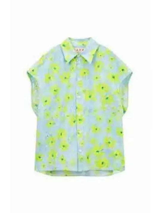 Floral Printing Short Sleeve Shirt Aqua Marine - MARNI - BALAAN 2