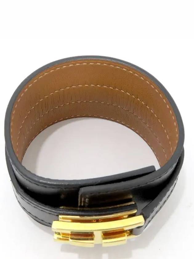 Black leather gold plated drag bracelet - HERMES - BALAAN 4