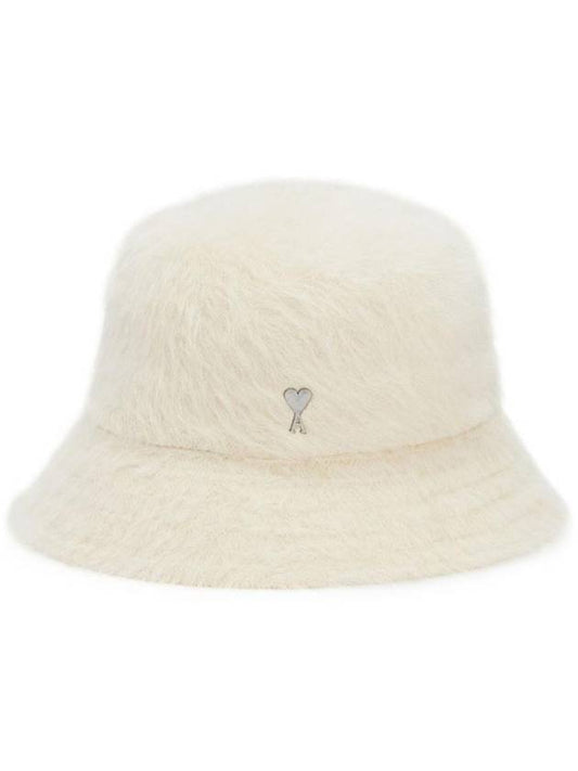 Heart Logo Blended Angora Bucket Hat Ivory - AMI - BALAAN 1