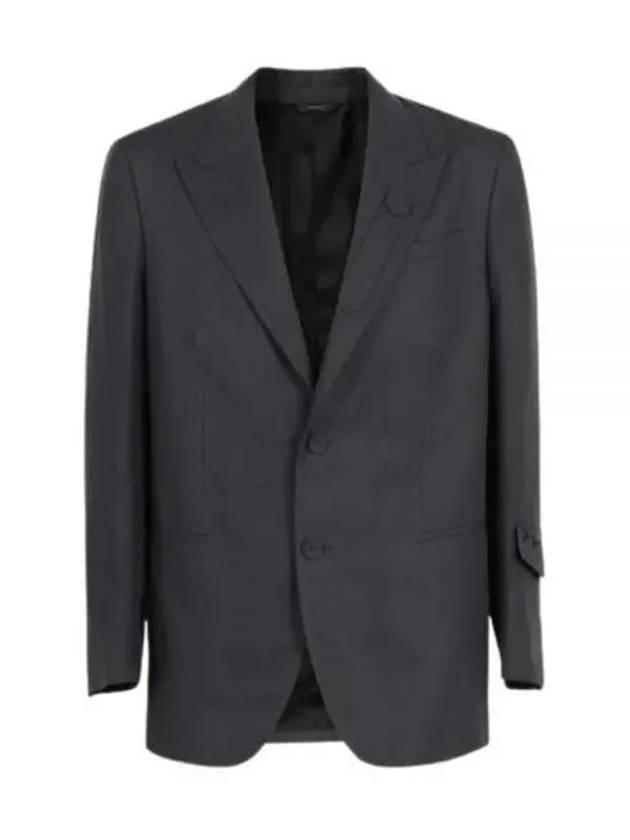 Men's Linen Blend Blazer Jacket Grey - FENDI - BALAAN 2